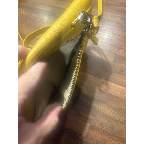 Real Leather Mustard Yellow Pebbled Shoulder Bag with Adjustable Strap - Picture 8 of 8